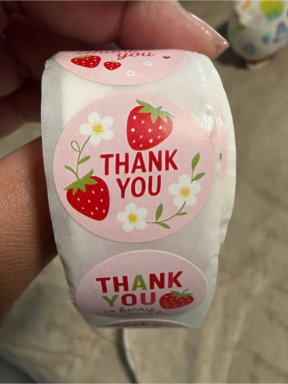 200 Thank You Strawberry Round Sticker Labels - Pink